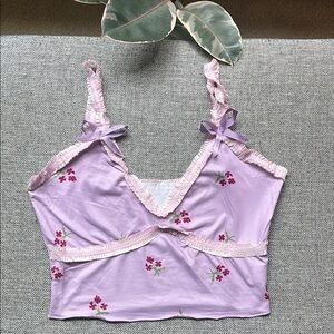 🍒 Retro Floral Pastel Pink Crop Top , Size: Small